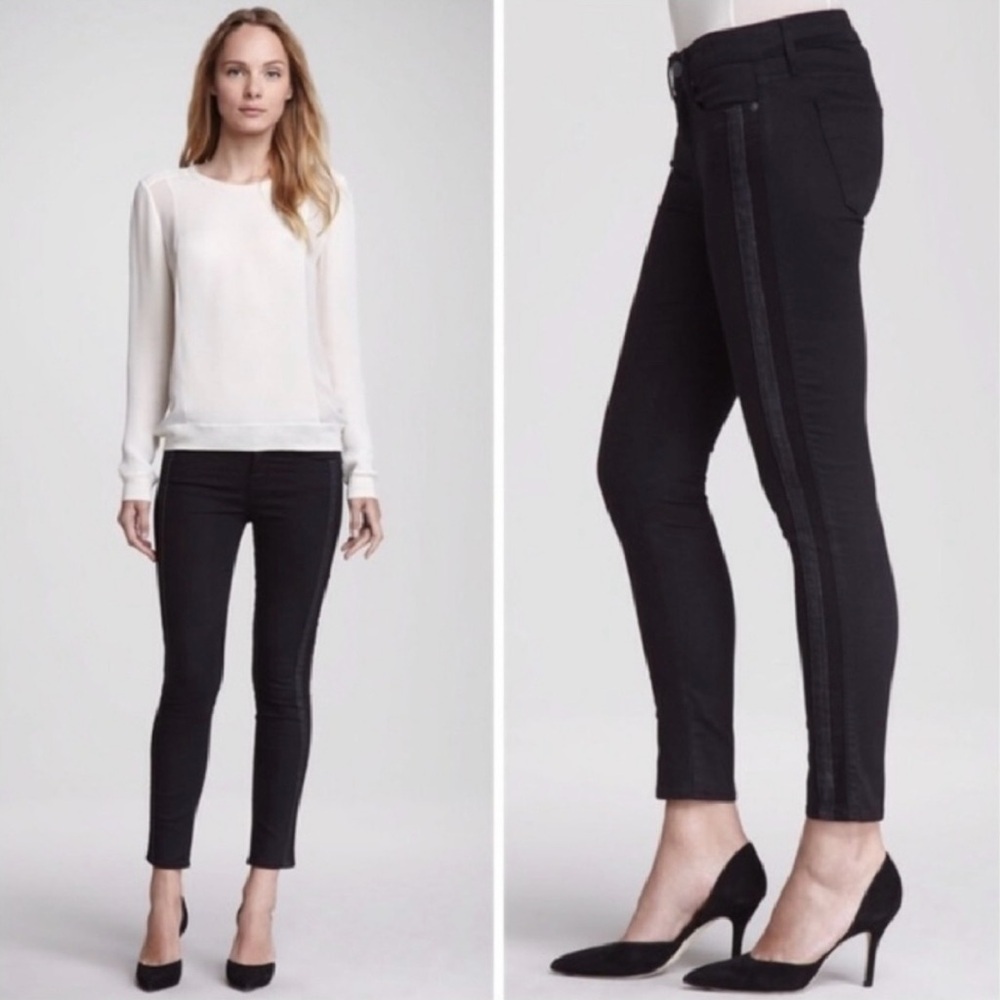 Vince Ankle Skinny Black Printed Stripe Jeans